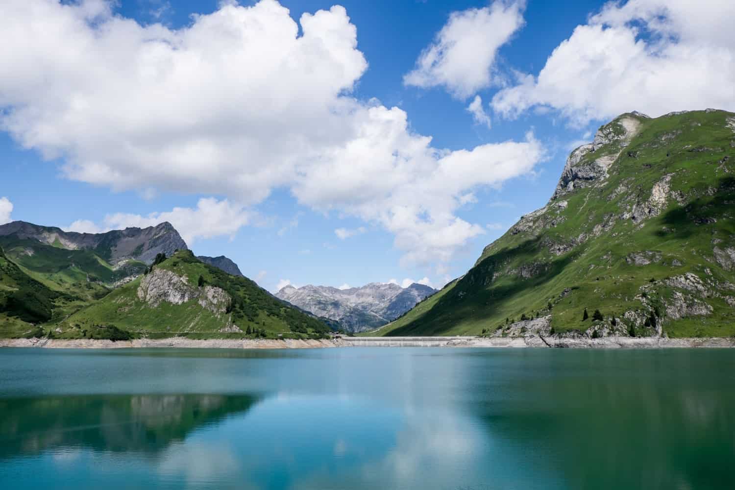 Views of the mountain lake, Spullersee Lake in Vorarlberg, Austria