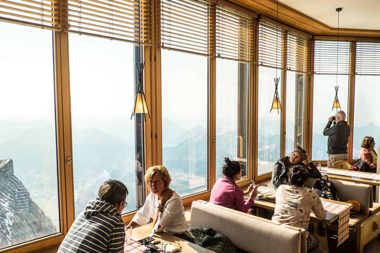 Panorama restaurant at the Zugspitze mountain in Germany, accessible from Austria