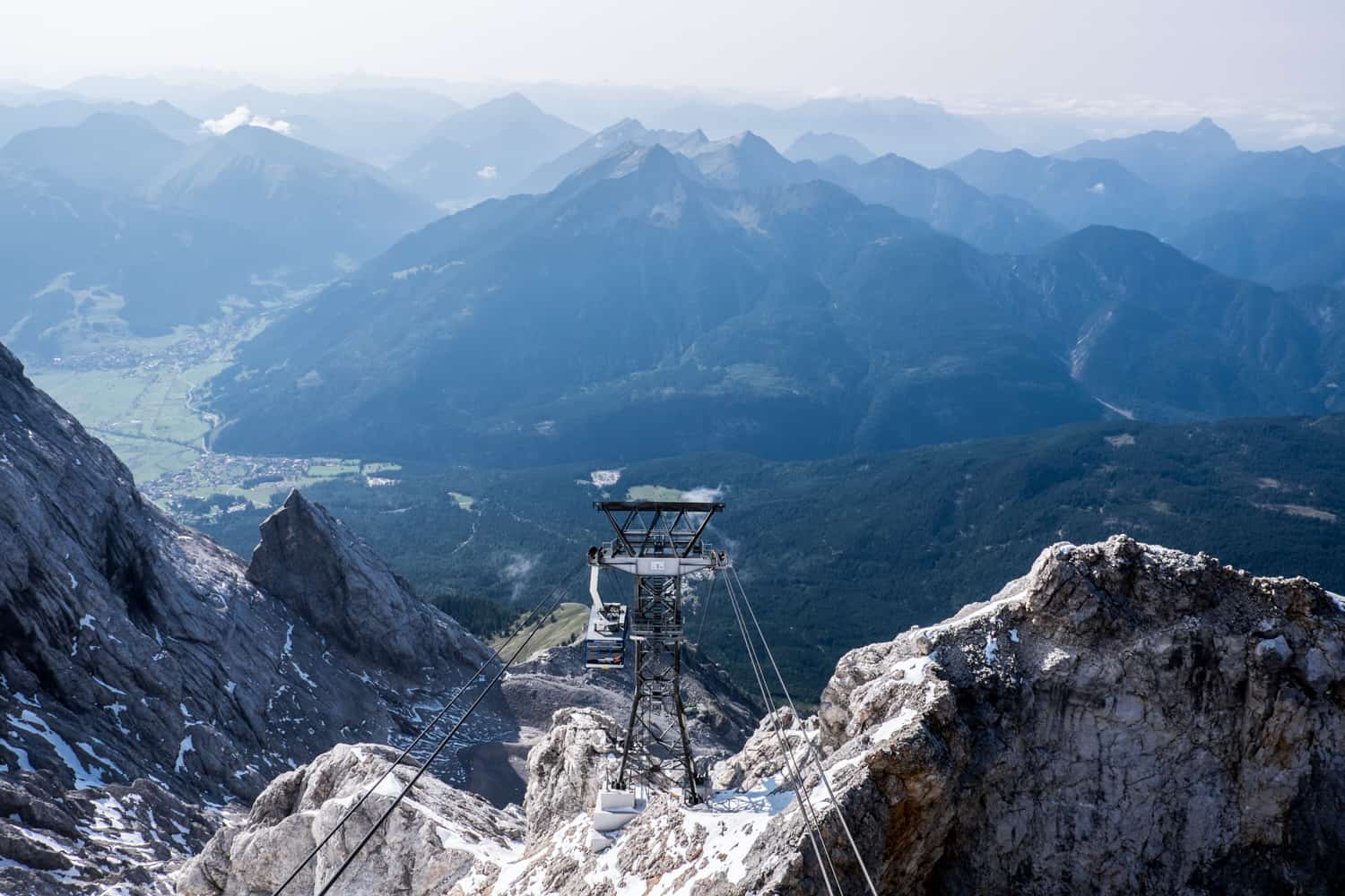 Views from the top of Germany on Zugspitze mountain from the cable car on the Austria side