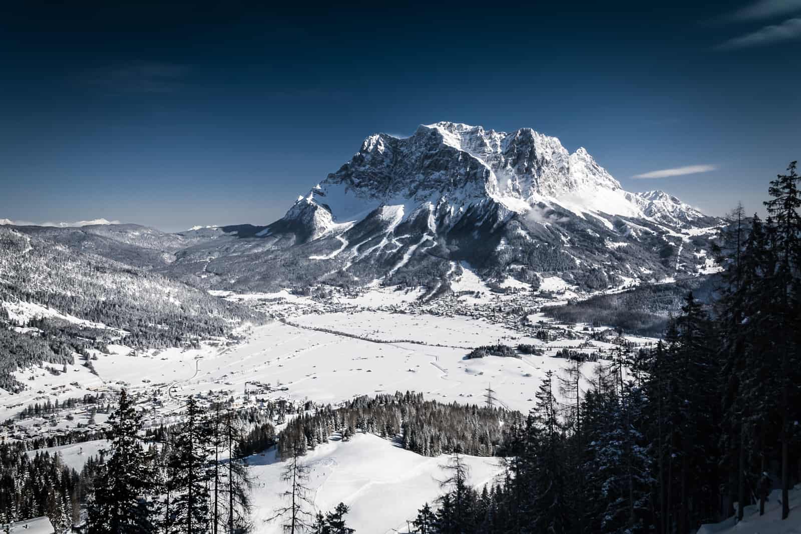 Snow on Zugspitze mountain in winter 