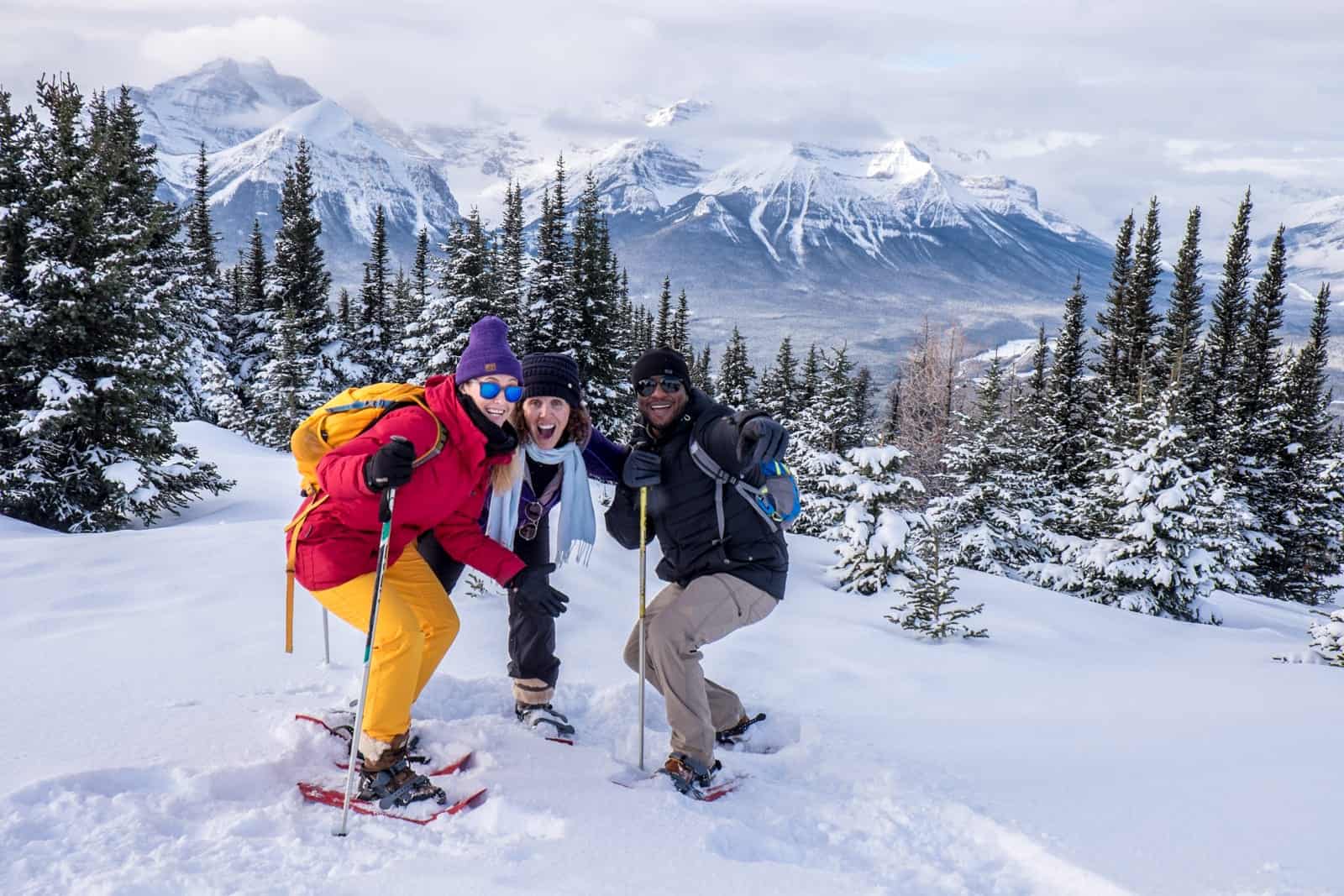 Winter in Lake Louise snowshoeing in the Rocky Mountains, Canada