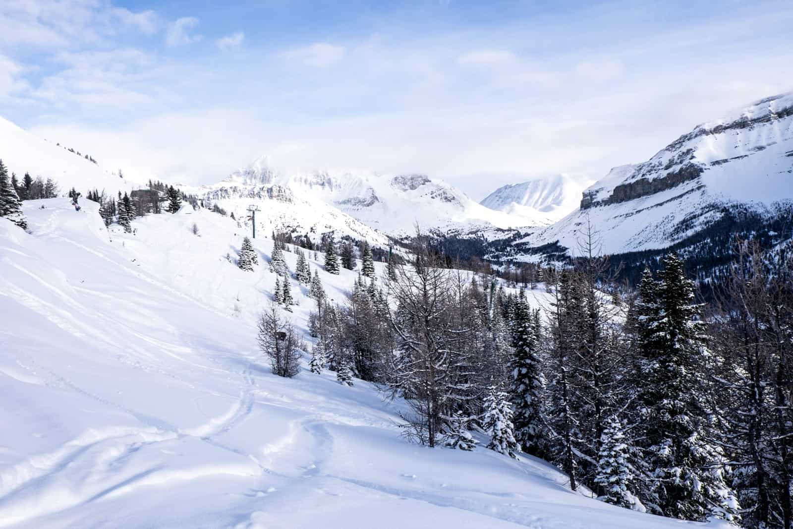 Ski runs in Lake Louise resort, Banff Rocky Mountains, Canada