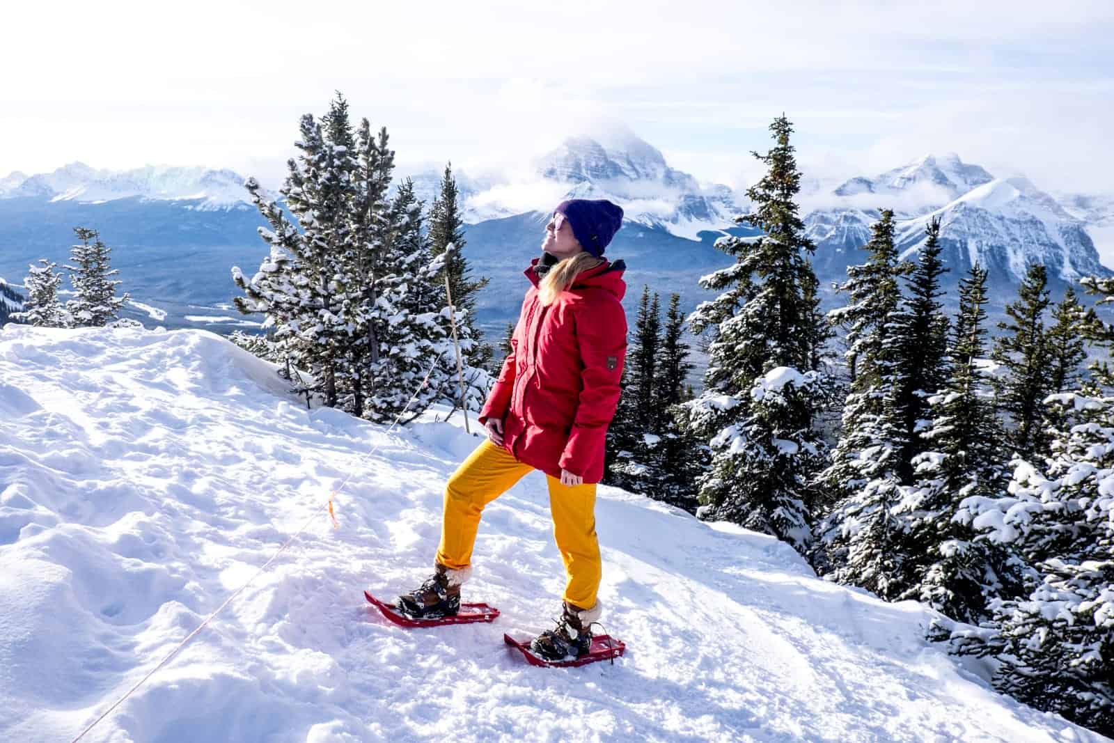 Snowshoeing in Lake Louise ski resort, Rocky Mountains Canada