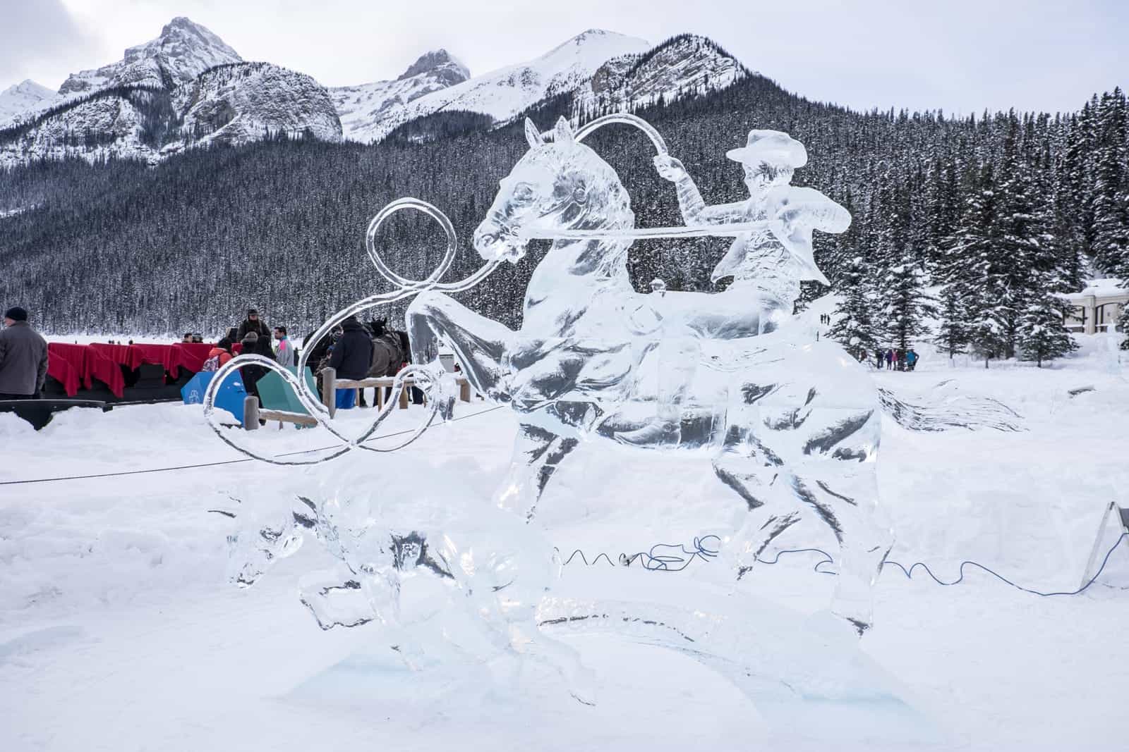 Award-winning ice sculptures at Ice Magic Festival, Chateau Lake Louise, Banff, Canada
