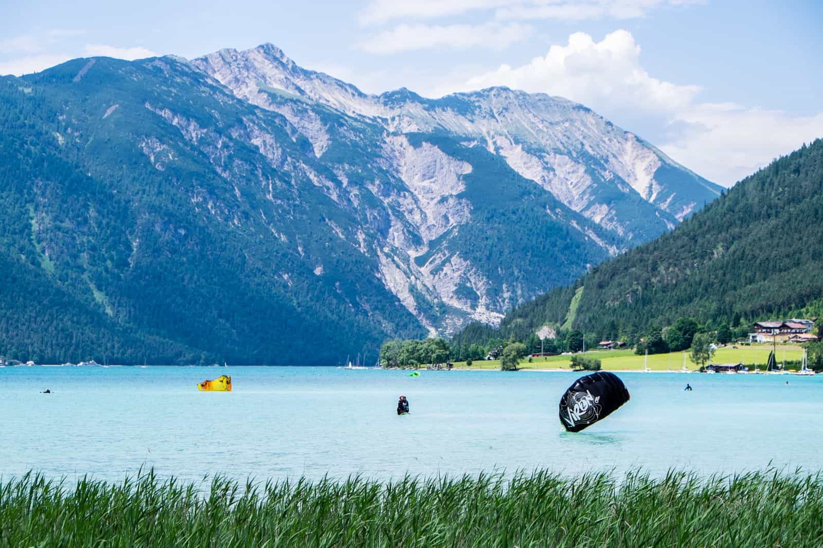 Kitesurfing on Achensee Lake, Tirol, Austria