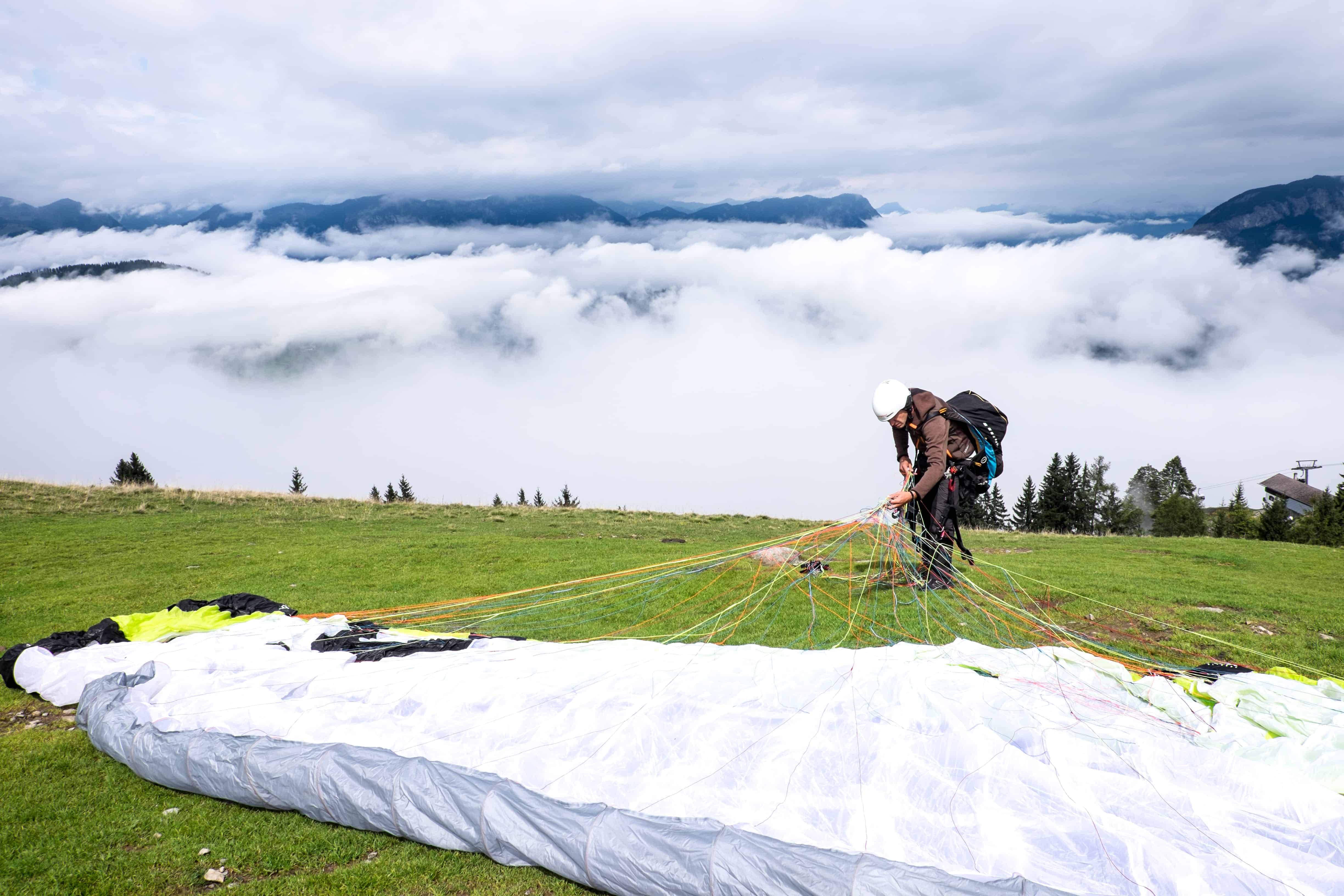 Preparing for Paragliding in Wildschönau Valley, Tirol, Austria