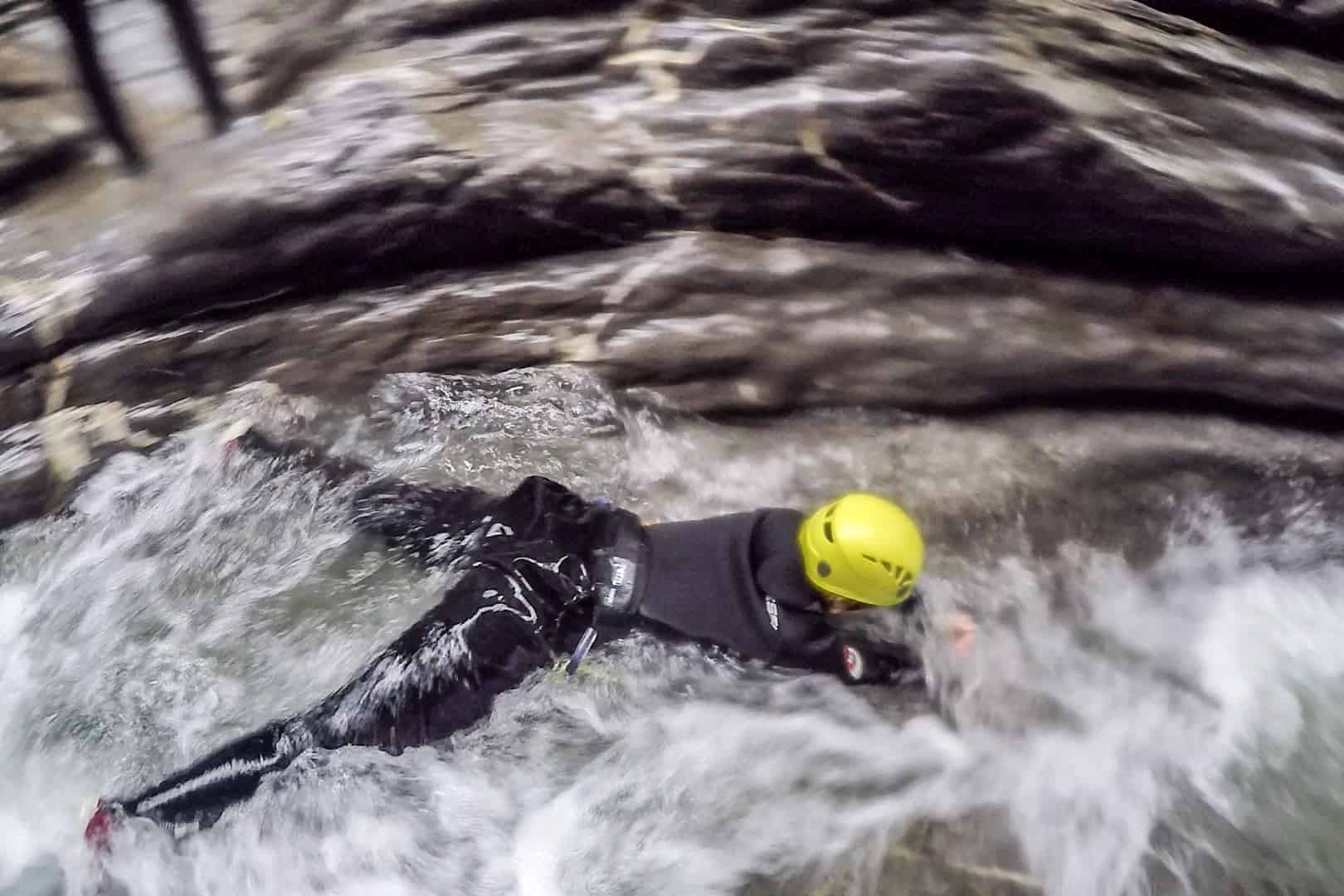 Sliding down into the canyon in Vorarlberg, Austria