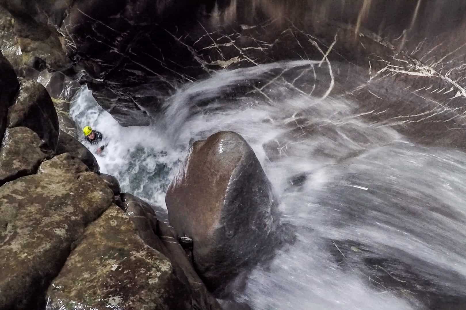 Natural water slides when canyoning in Vorarlberg, Austria