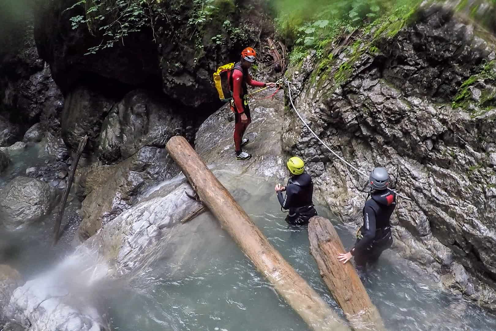 Using ropes while Canyoning in Vorarlberg, Austria