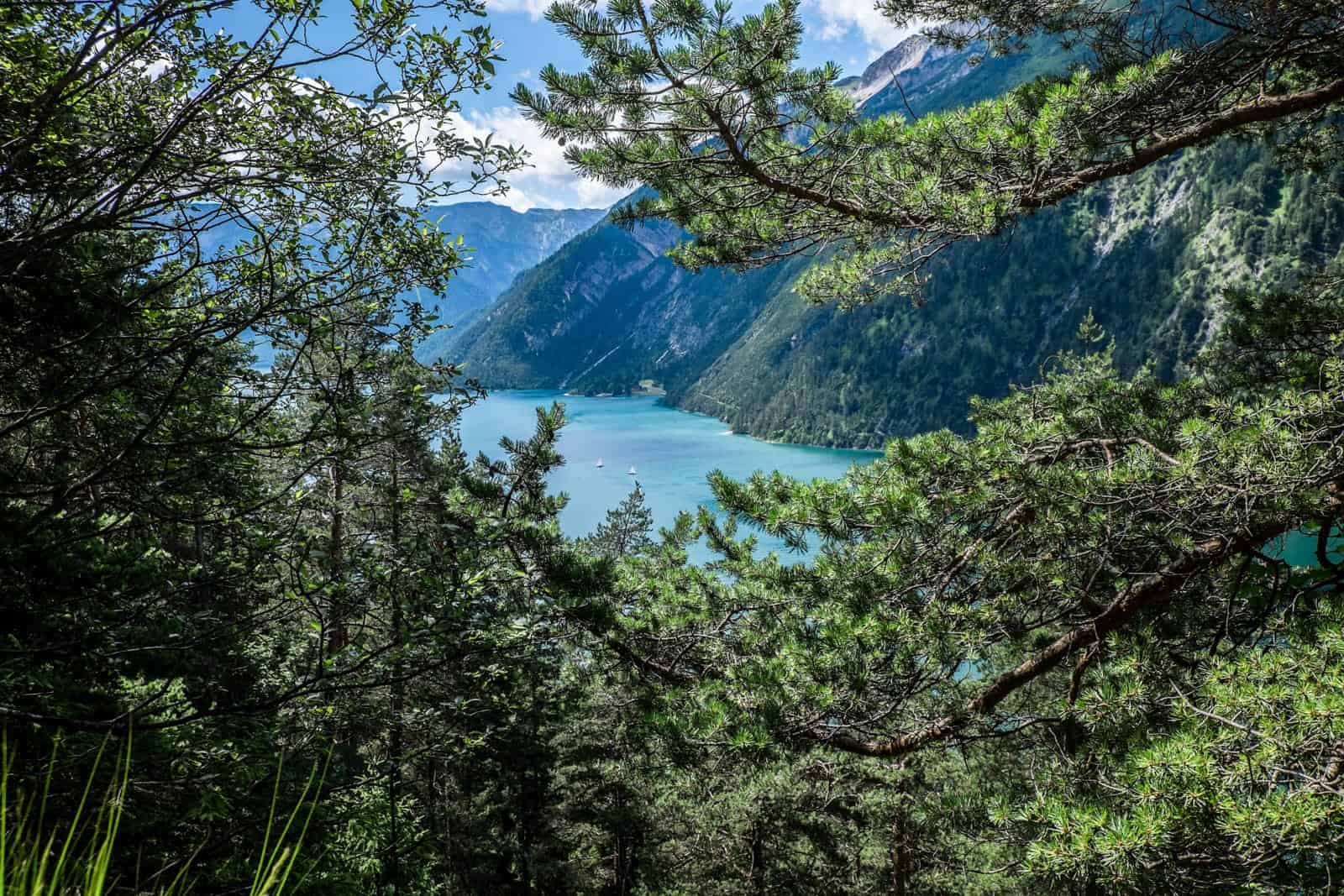 Elevated view of Achensee Lake Tirol from the mountain