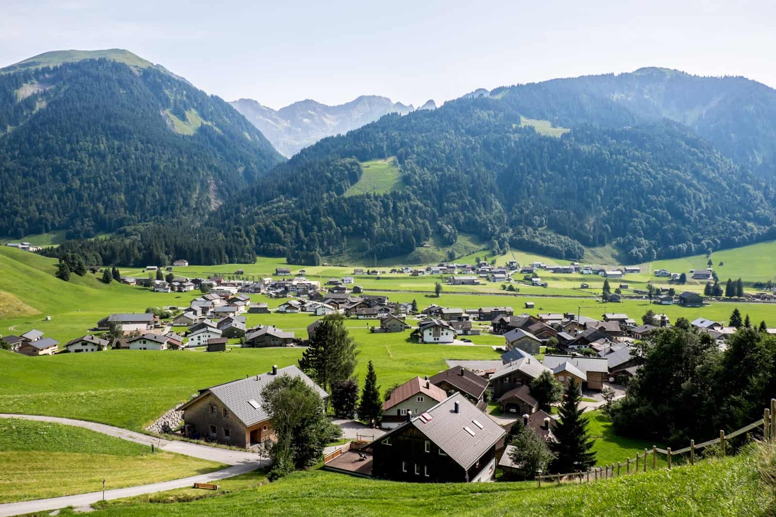 Arriving at a village when hiking in Bregenzerwald, Vorarlberg, Austria