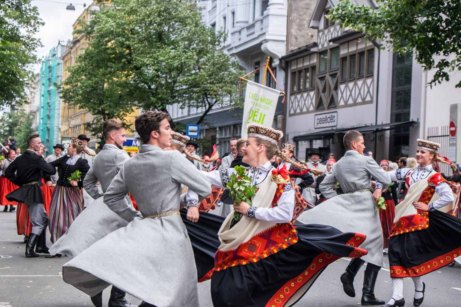 Participants of the opening parade of the Latvia Song and Dance Celebration in Riga