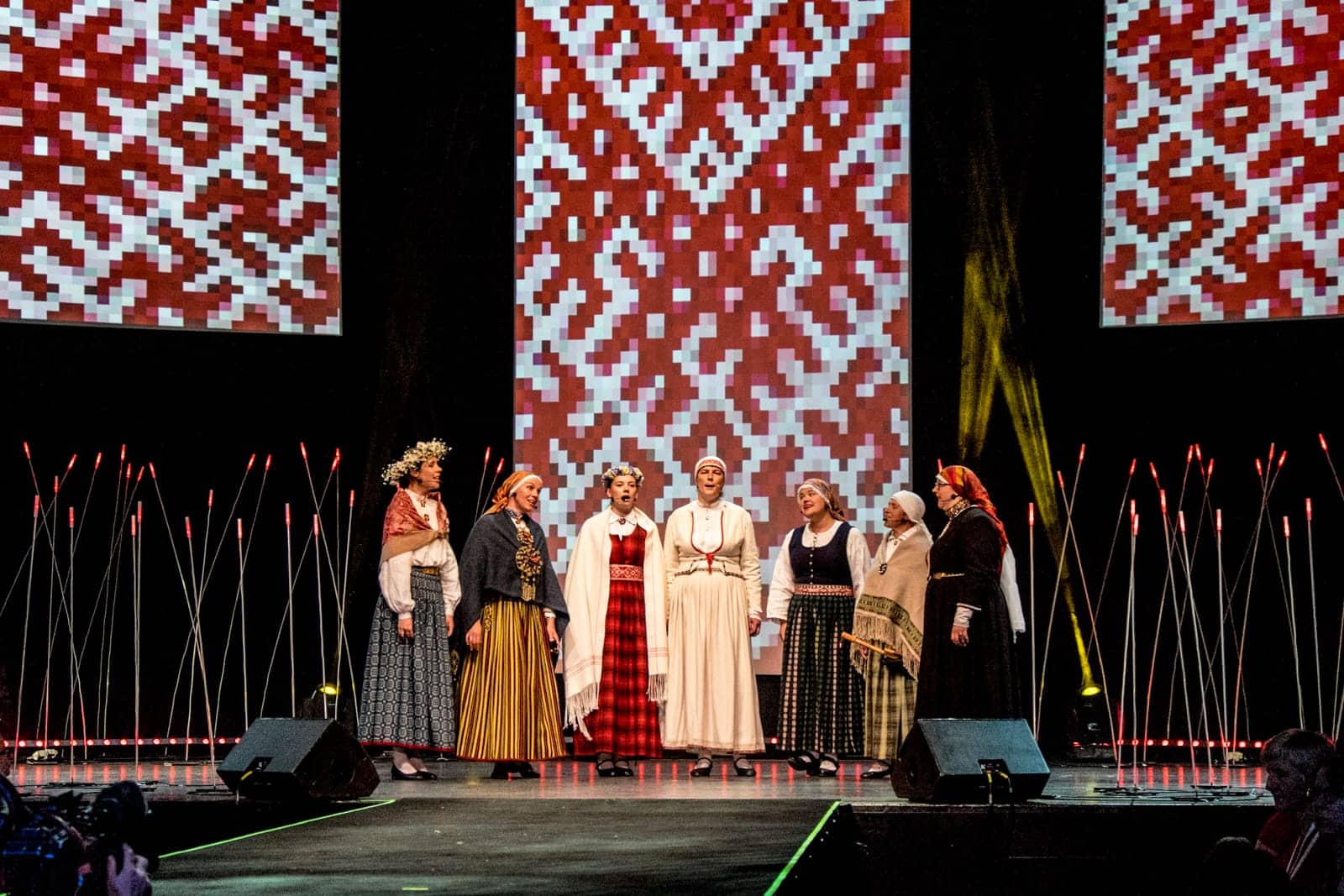 Folk costume catwalk show in Riga for the Song and Dance Celebration in Latvia