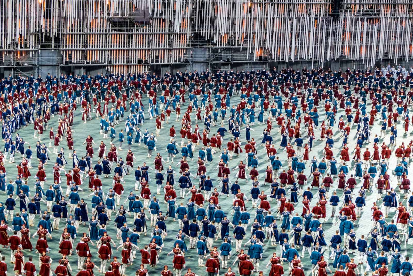 Performers at the Latvia Song Dance Festival opening stadium show in Riga