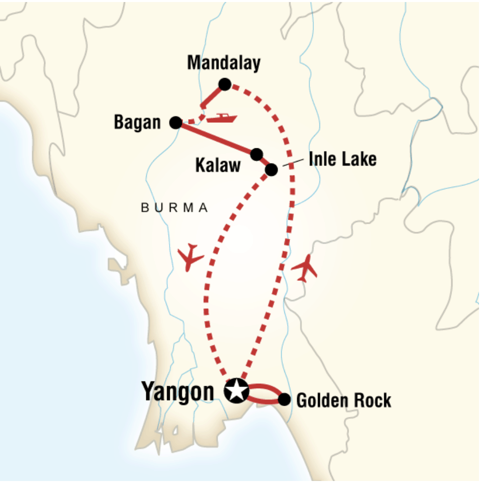 myanmar travel route