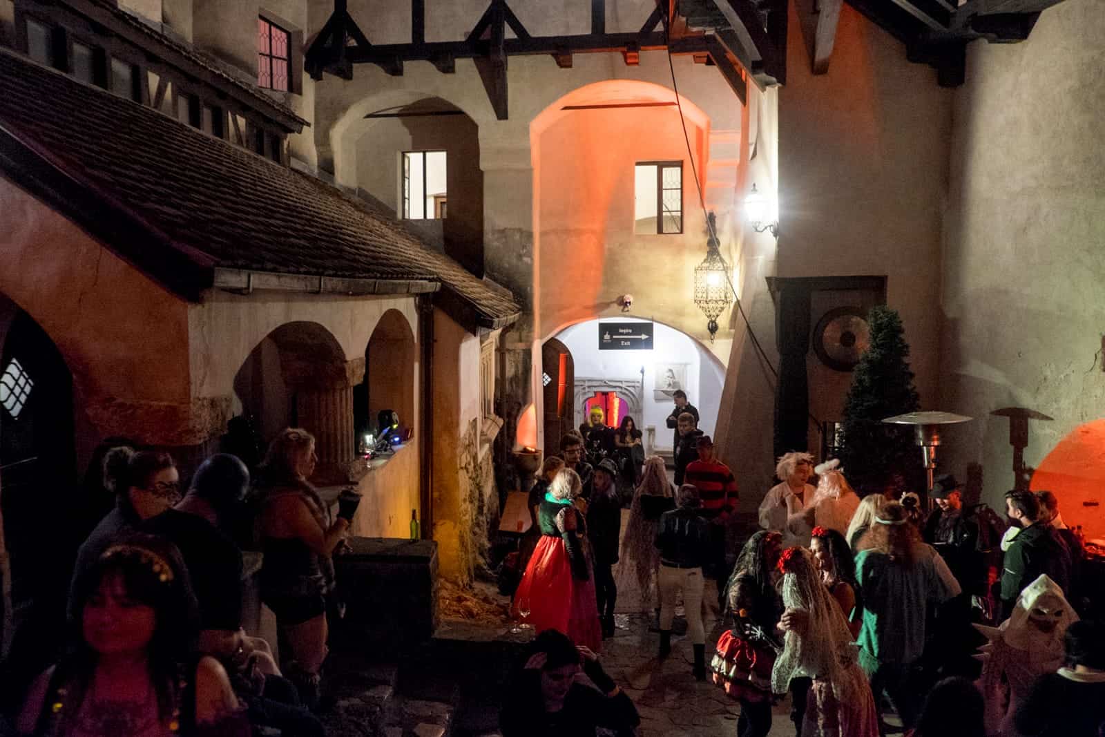 A costume Halloween party inside the old courtyard of Bran Castle, Transylvania, Romania