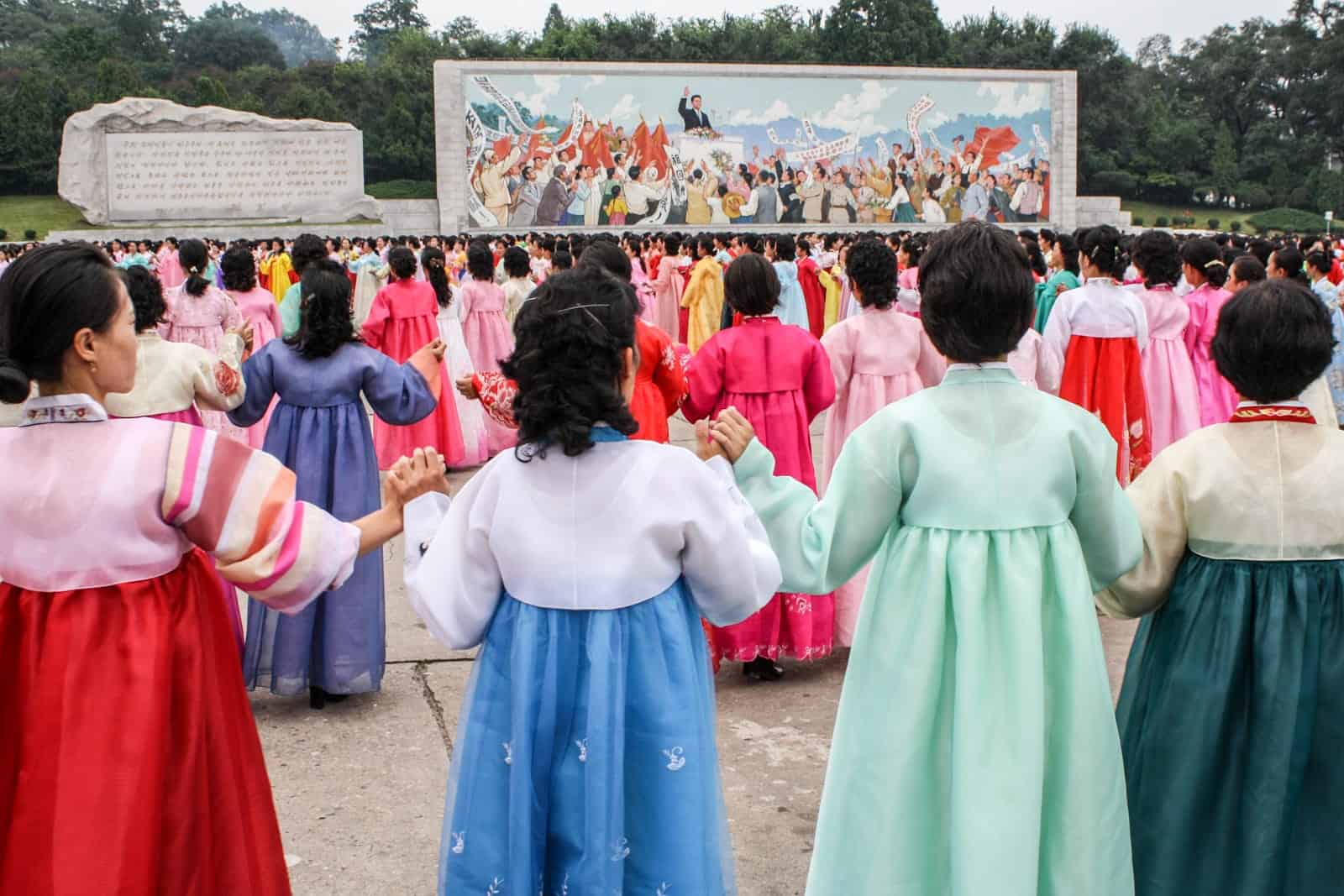 Women dancing in North Korea for show to tourists 