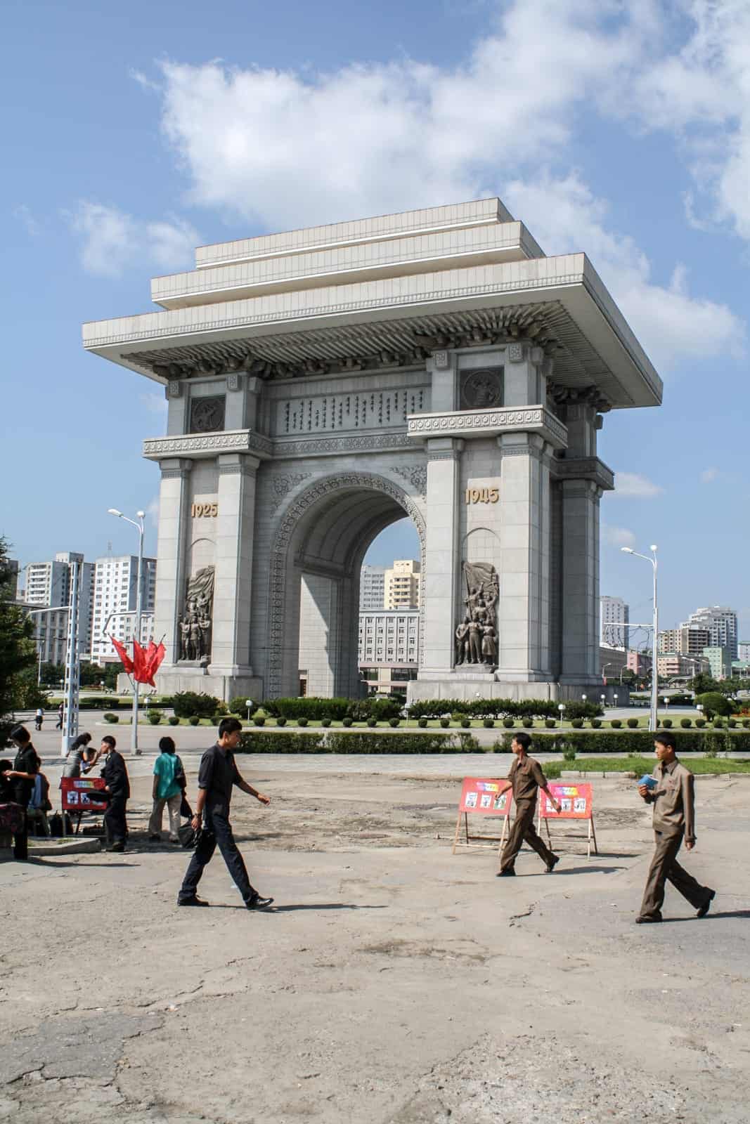North Korea's version of the Arc de Triomphe in Pyongyang as seen on a DPRK tour