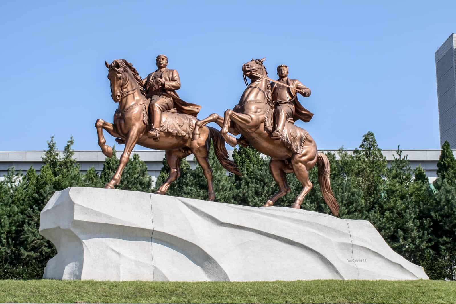Statues of the Kims riding horses which you are shown in Pyongyang on a North Korea tour