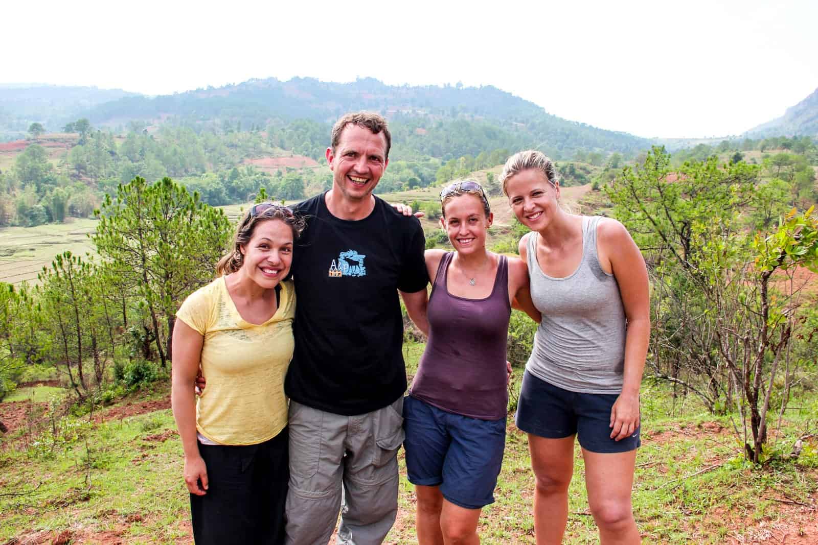 Group of hikers trekking in Myanmar