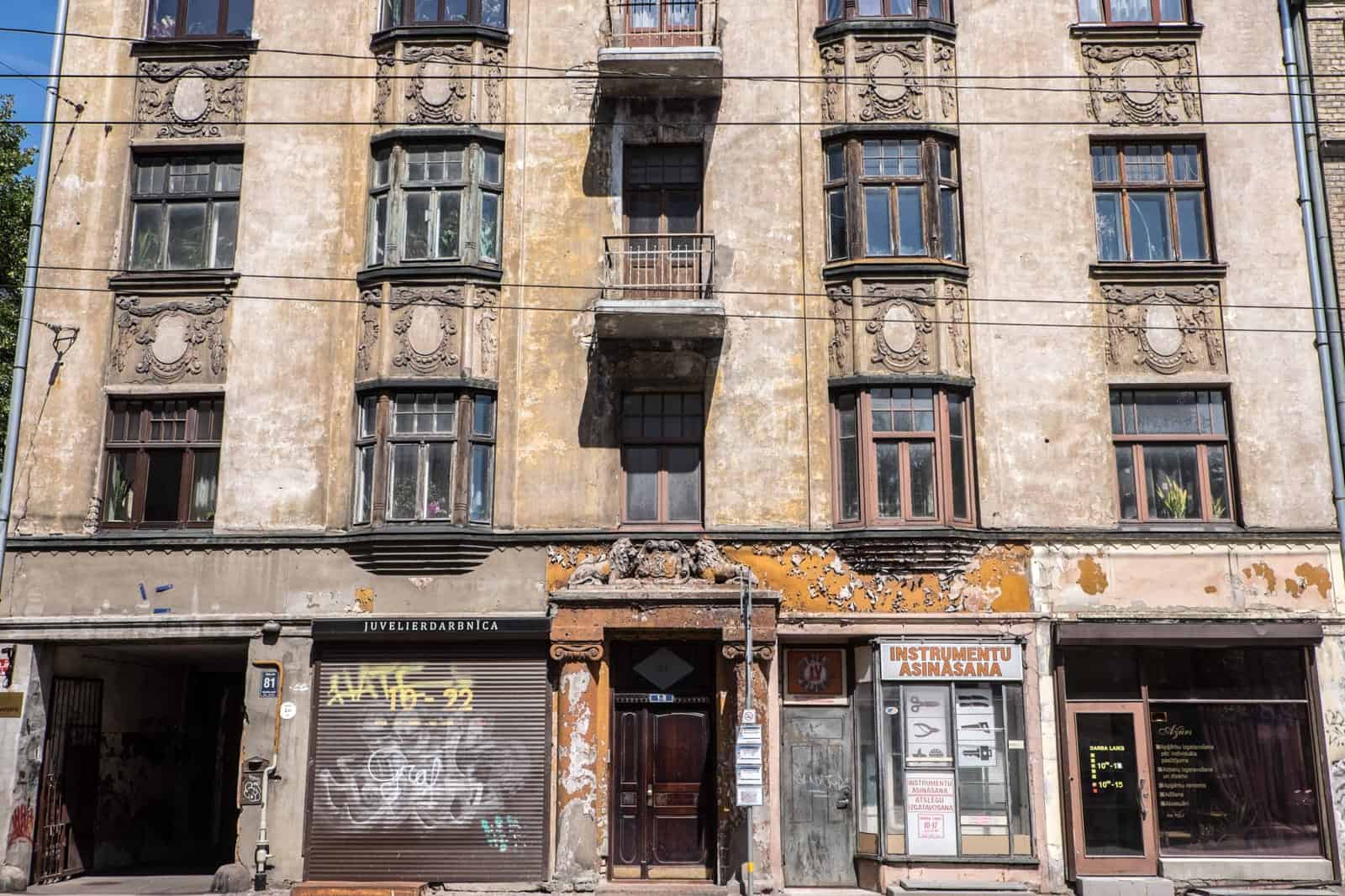 Old store front in an old neighbourhood in Riga close to the Old Town