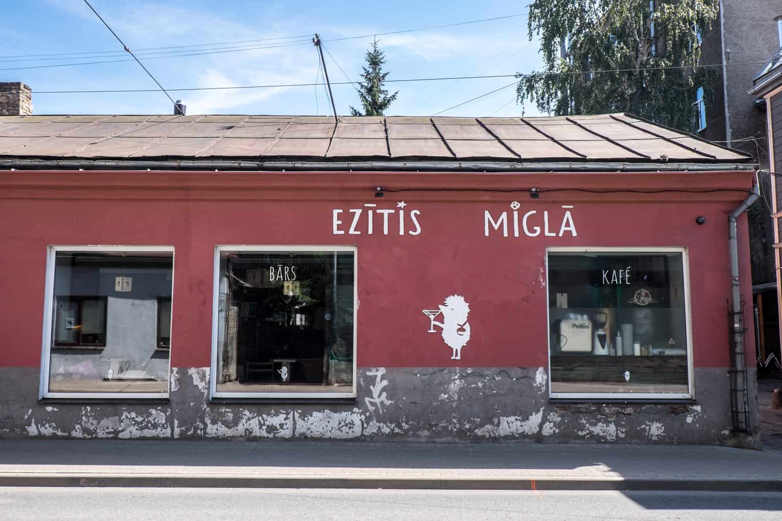 Cafe in reformed wooden building in Riga, Latvia