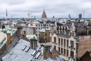 Elevated view of Riga and its architecure from the city shopping centre