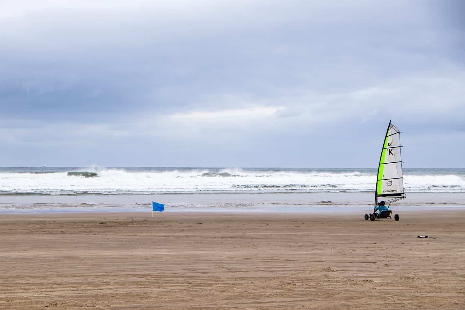 Blokarting on beach of Coastal Causeway Northern Ireland