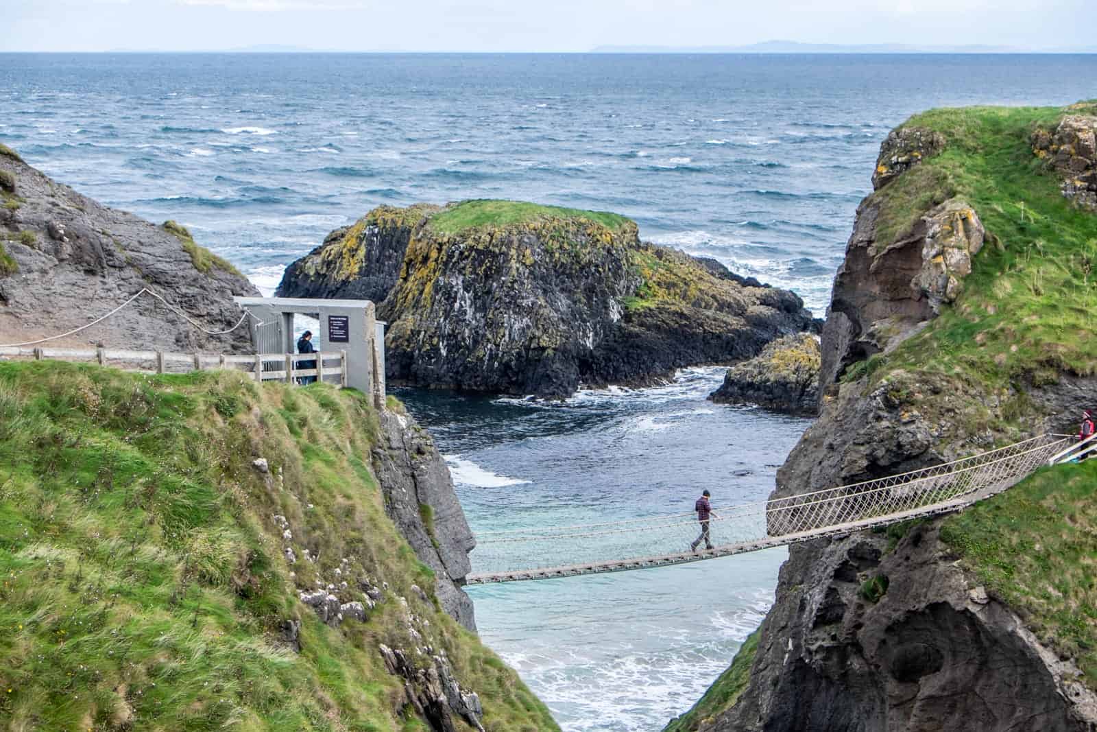 Elevated views of Carrick-a-Rede Rope Bridge Northern Ireland Coastal Causeway