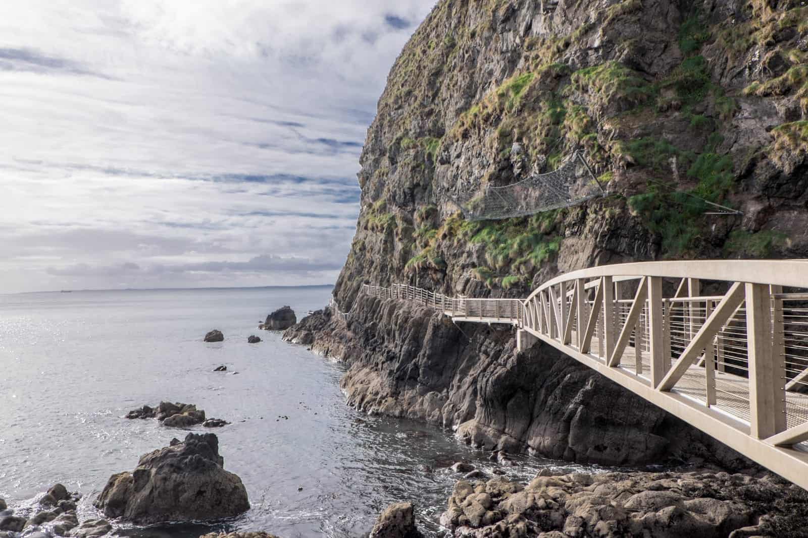 Walking on Gobbins Path Coastal Causeway Northern Ireland