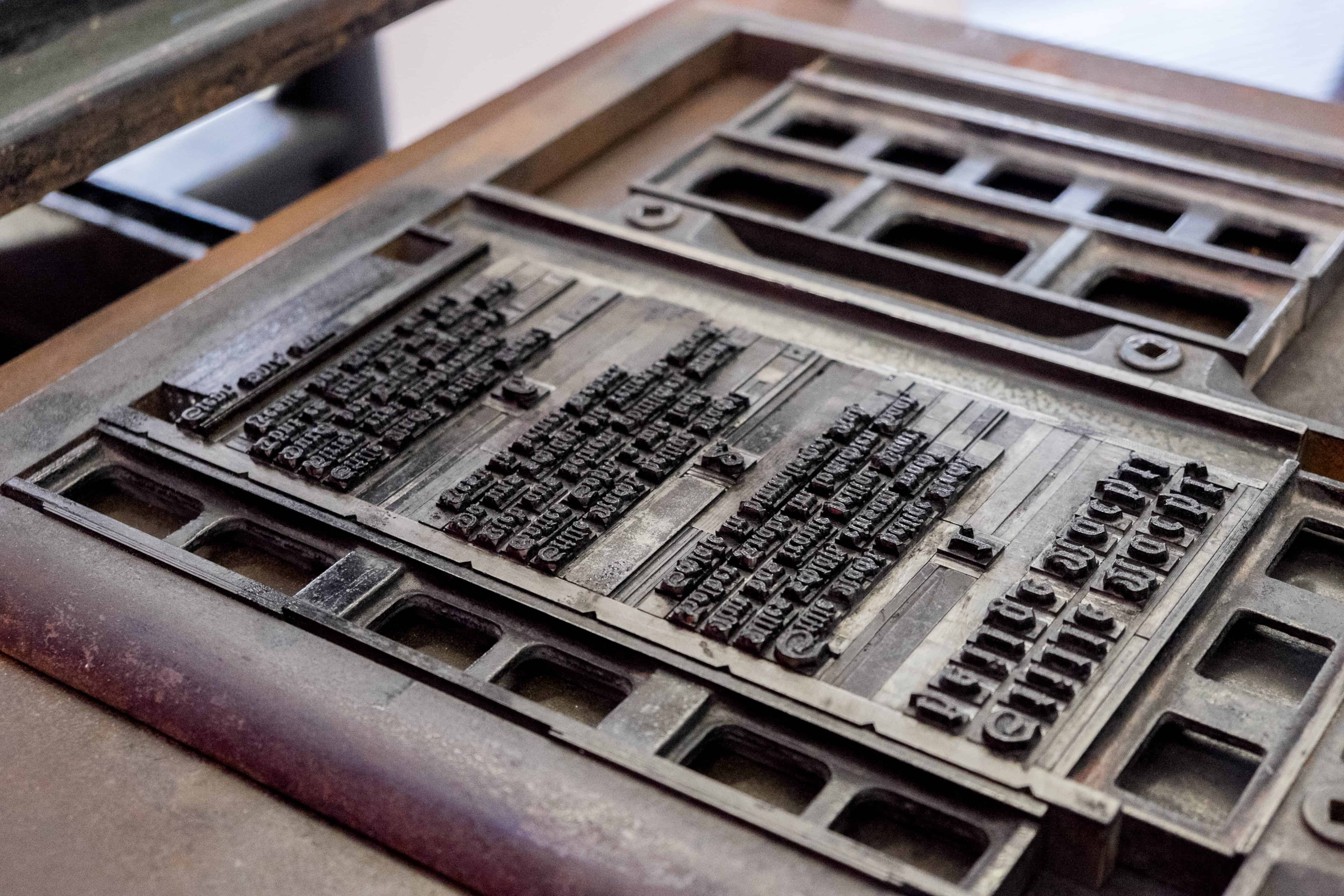 Original Silent Night Printing Machine letter blocks in Steyr Austria