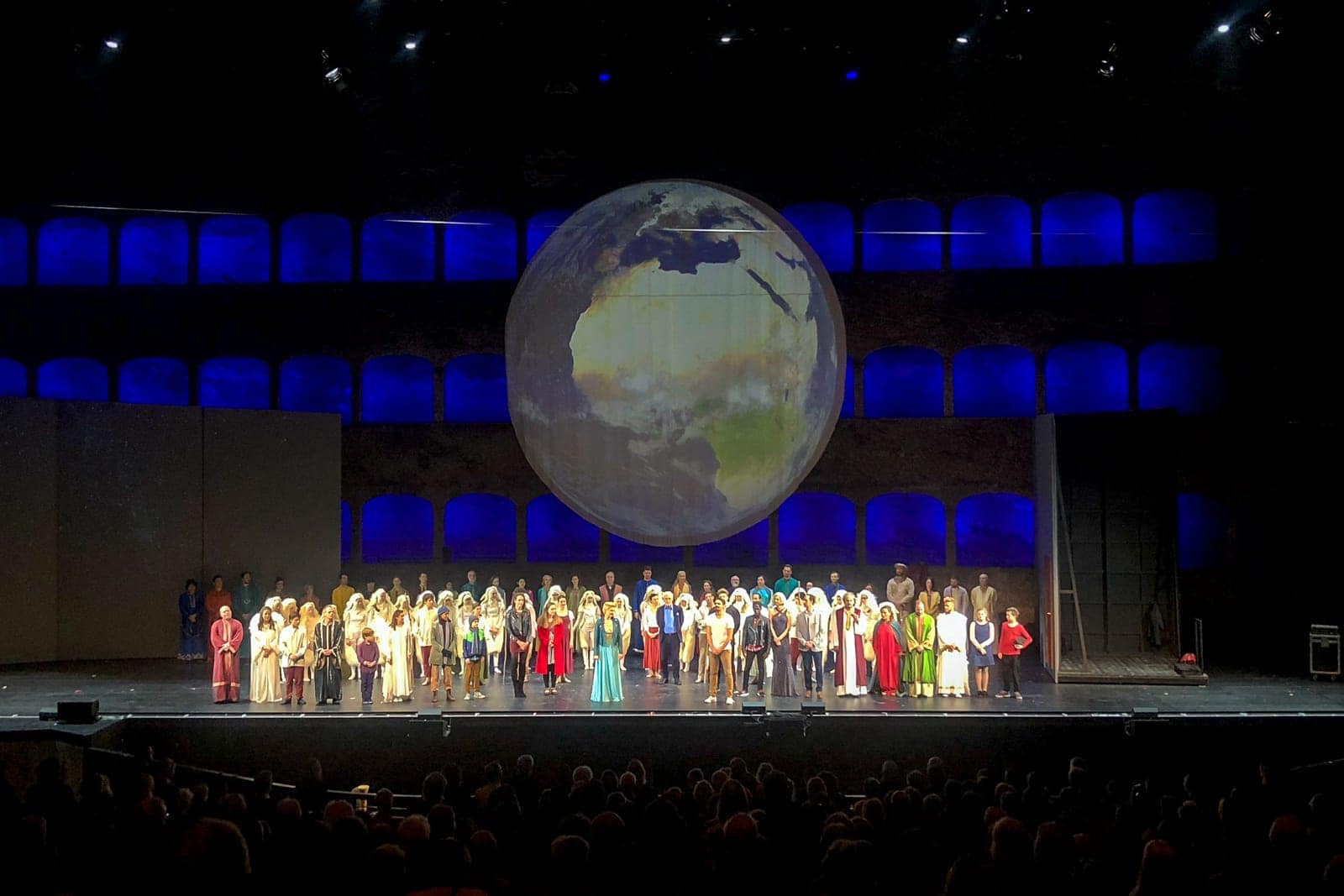 Cast of the Salzburg Silent Night Musical on stage. 