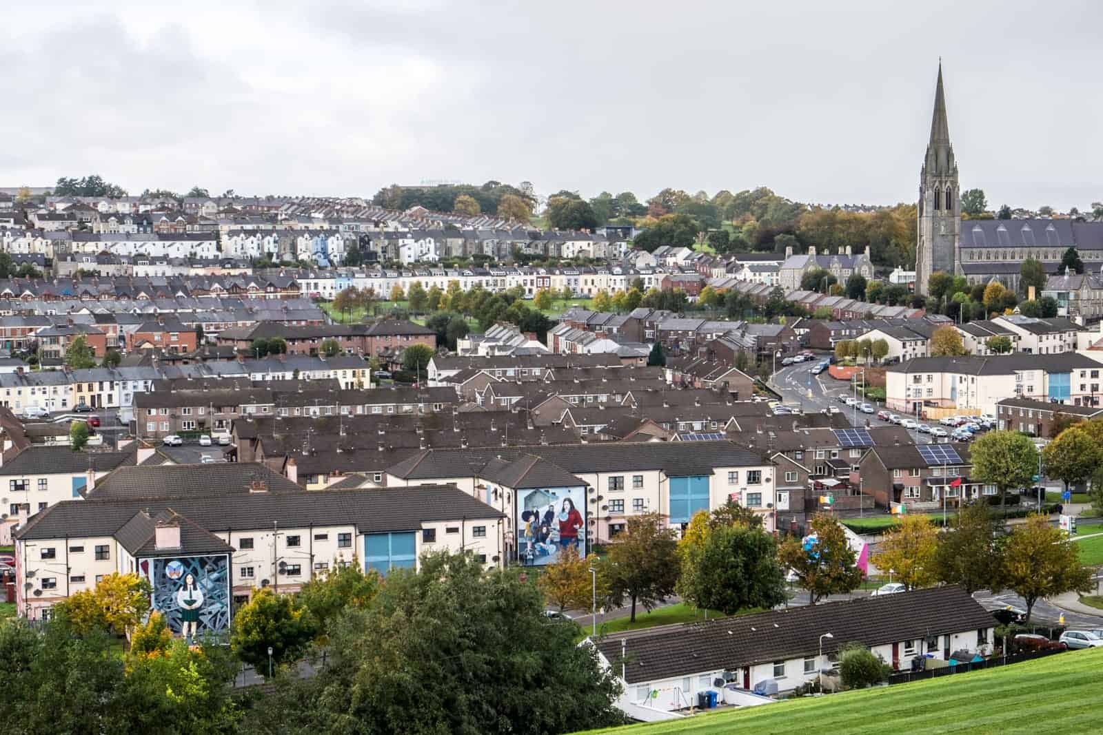 Elevated view of Catholic side of Londonderry / Derry, Northern Ireland
