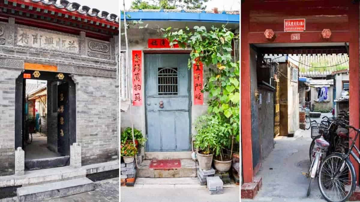 Puertas que conducen a patios encontrados en Beijing Hutongs
