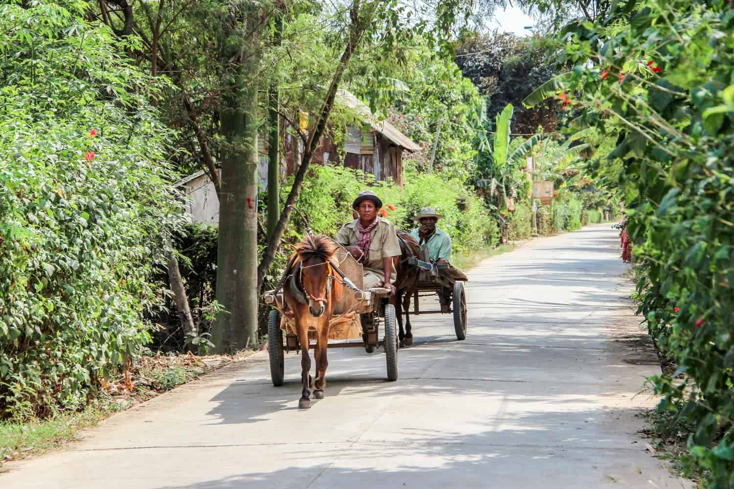 Life on the Island connected to the bamboo bridge crossing in Kampong Cham, Cambodia