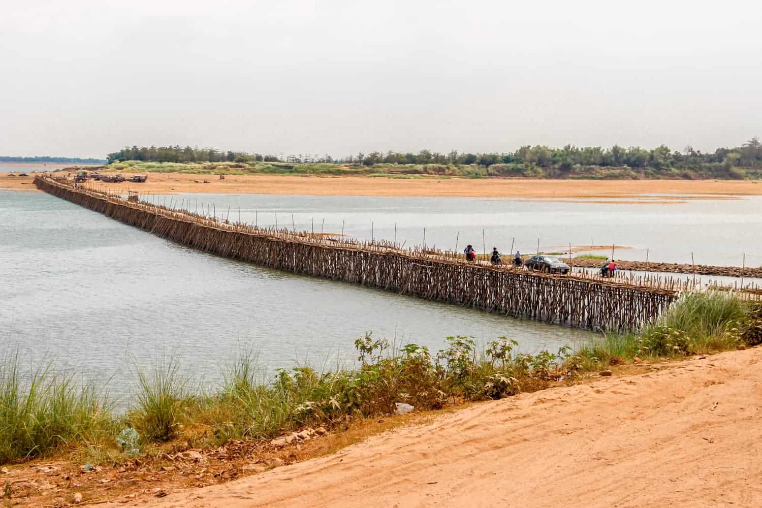 The Kampong Cham Bamboo bridge crossing, Cambodia