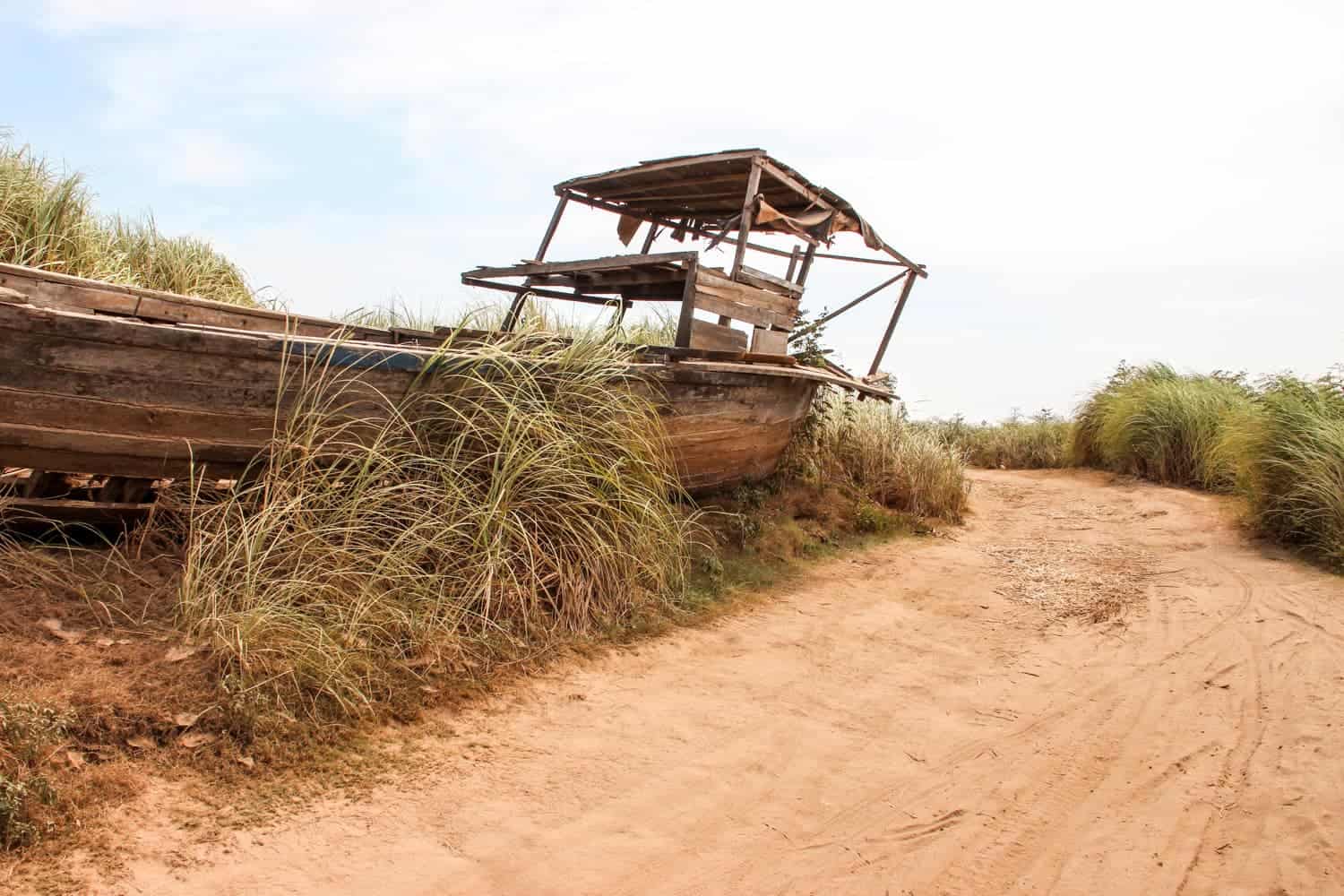 Kampong Cham Bamboo bridge island in Cambodia