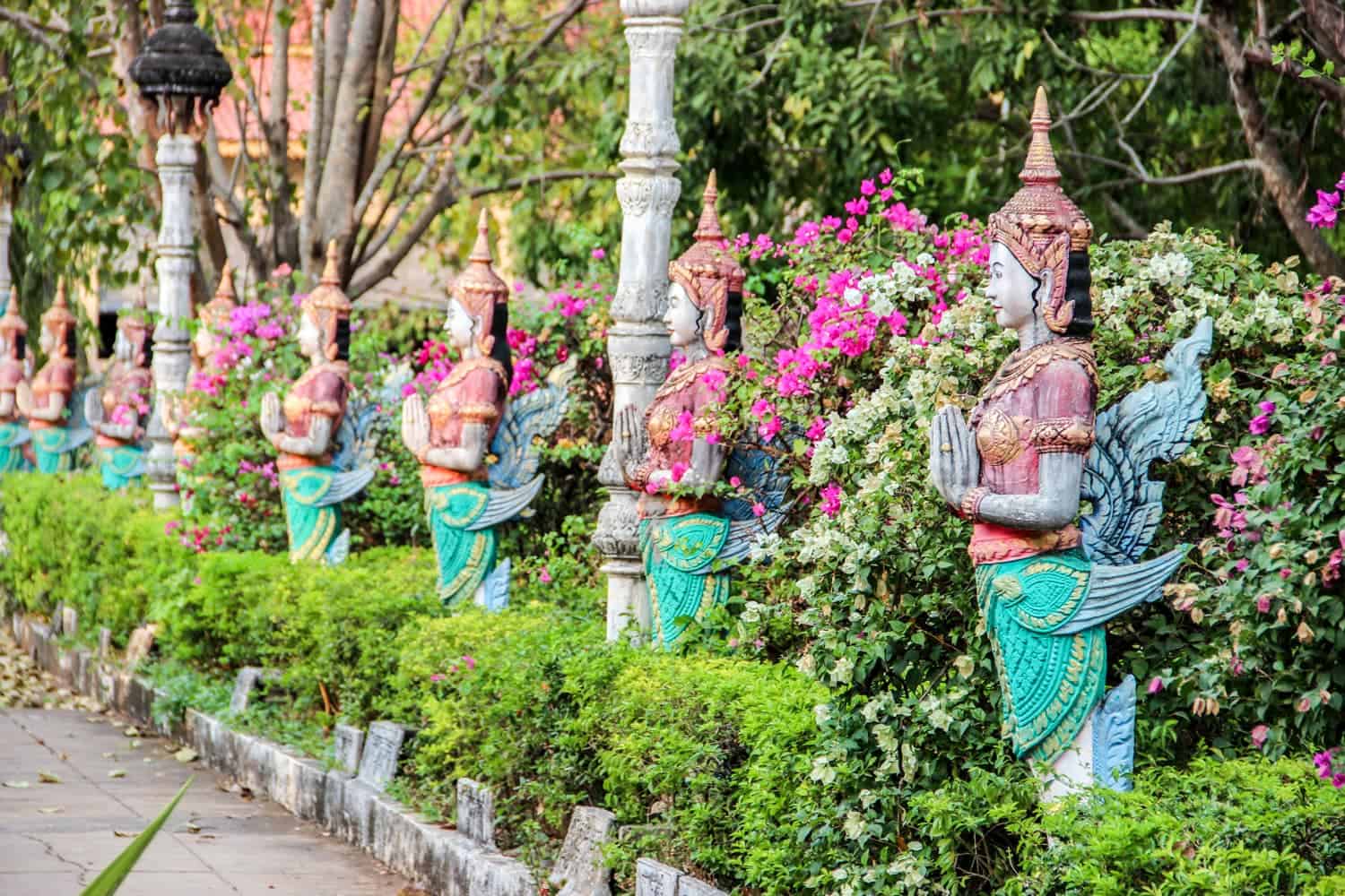 Kampong Cham Phnom Srey temple statues in Cambodia