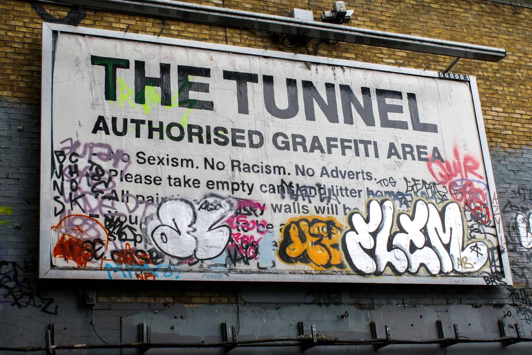 London Graffiti Tunnel sign that reads: The Tunnel Authorised Graffiti Area.
