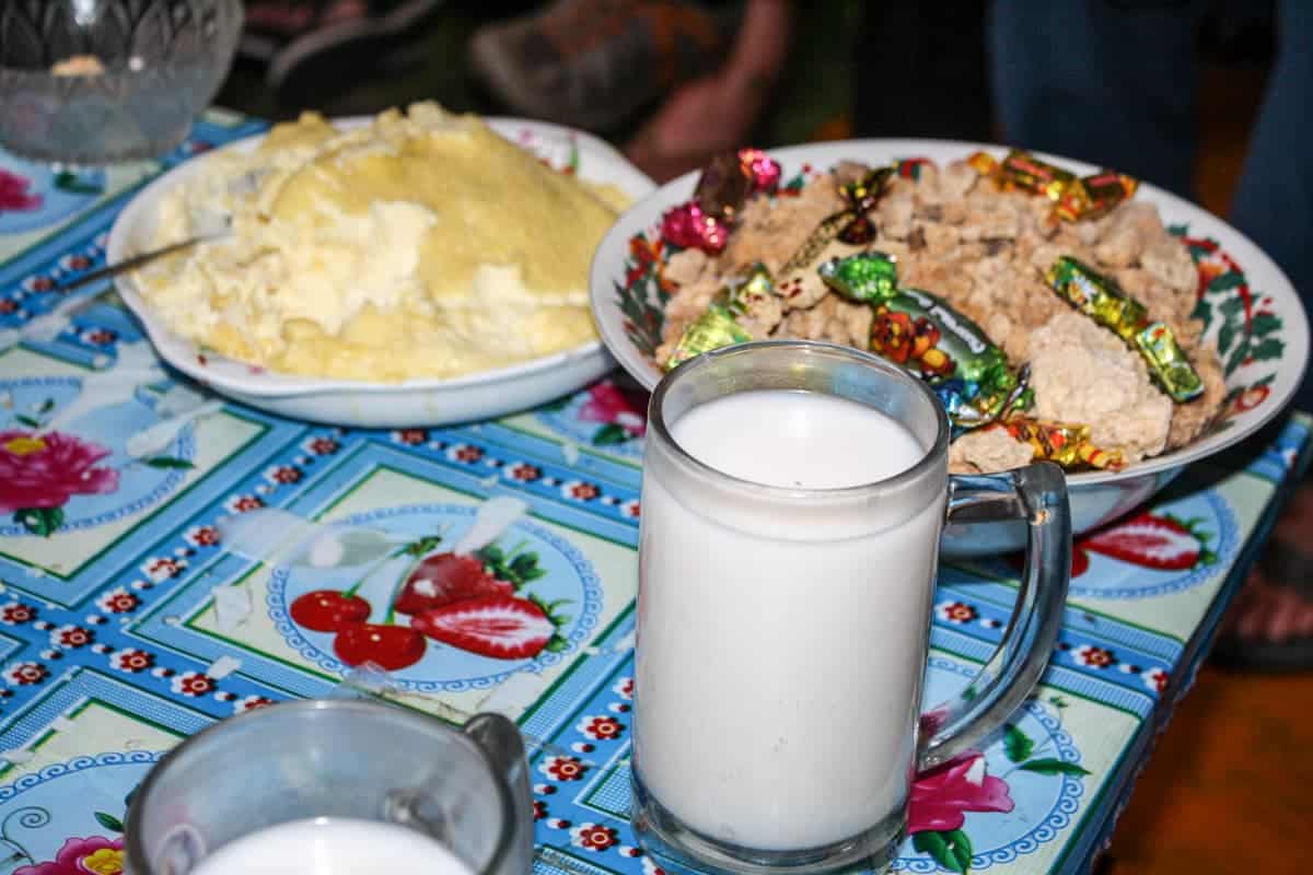 Tasting curd in a Mongolian Ger produced by a nomadic family