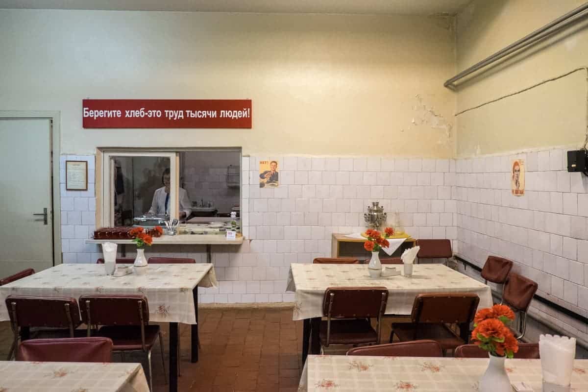 The canteen in the Soviet Bunker Latvia as seen on a tour