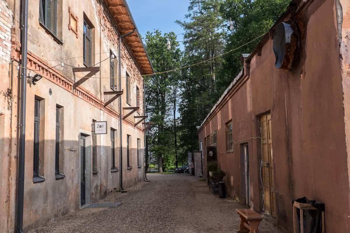 Exterior of Hotel Zeit in Ligatne Latvia that used to be a helmet factory