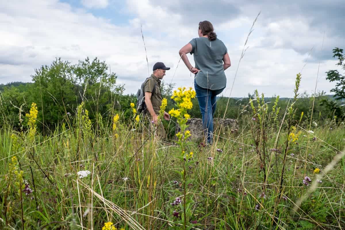 Latvian personality Māris Olte showing tourists the countryside of his hometown, Ergli in Latvia