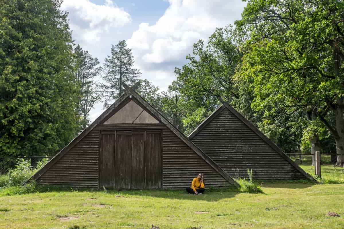 The wooden triangular structures found in the nature of Sigulda, Gauja National Park, Latvia