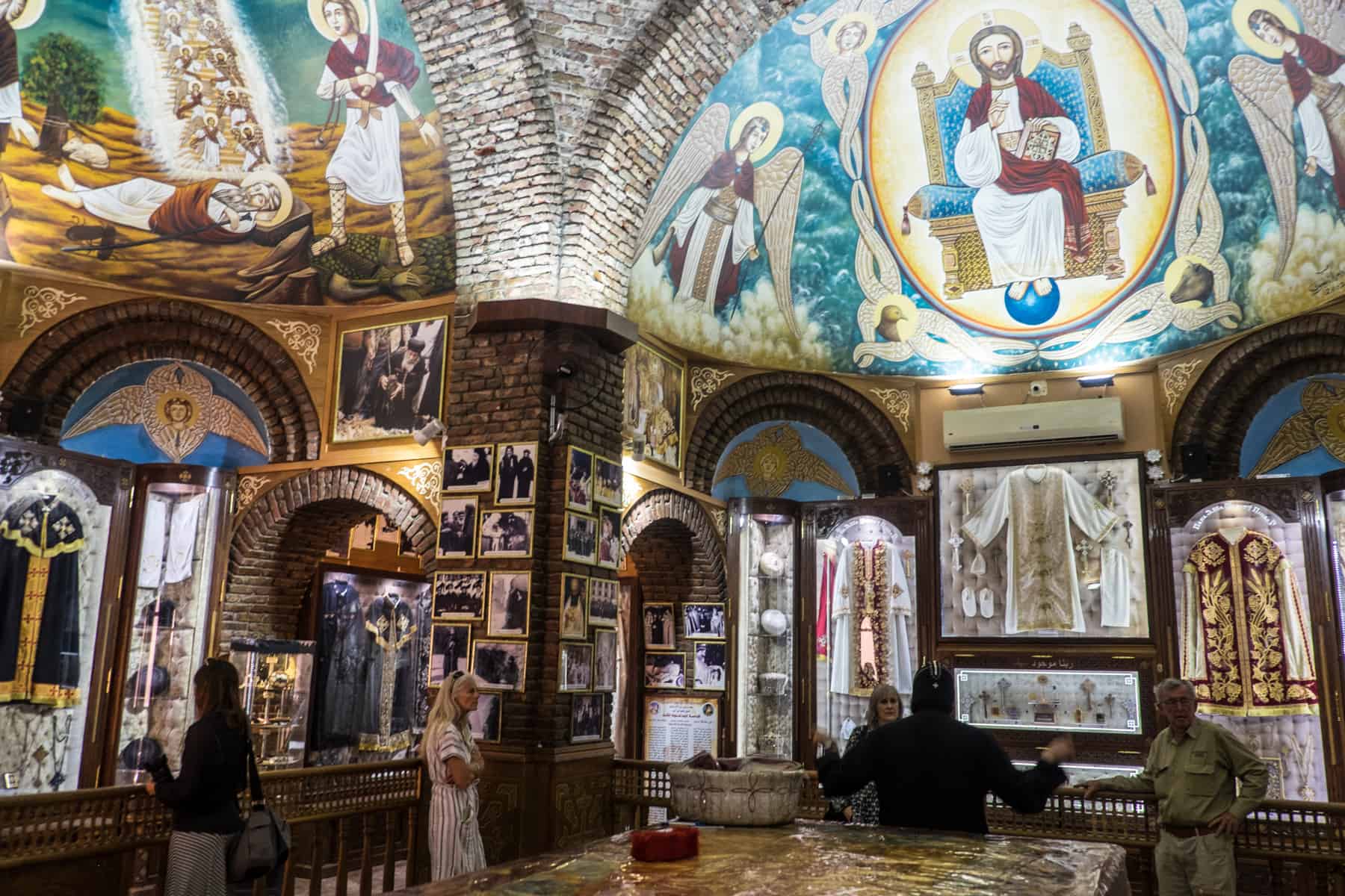 The Christian stories depicted in paintings on the ceilings inside the Coptic Monasteries of Wadi Natrun, Egypt