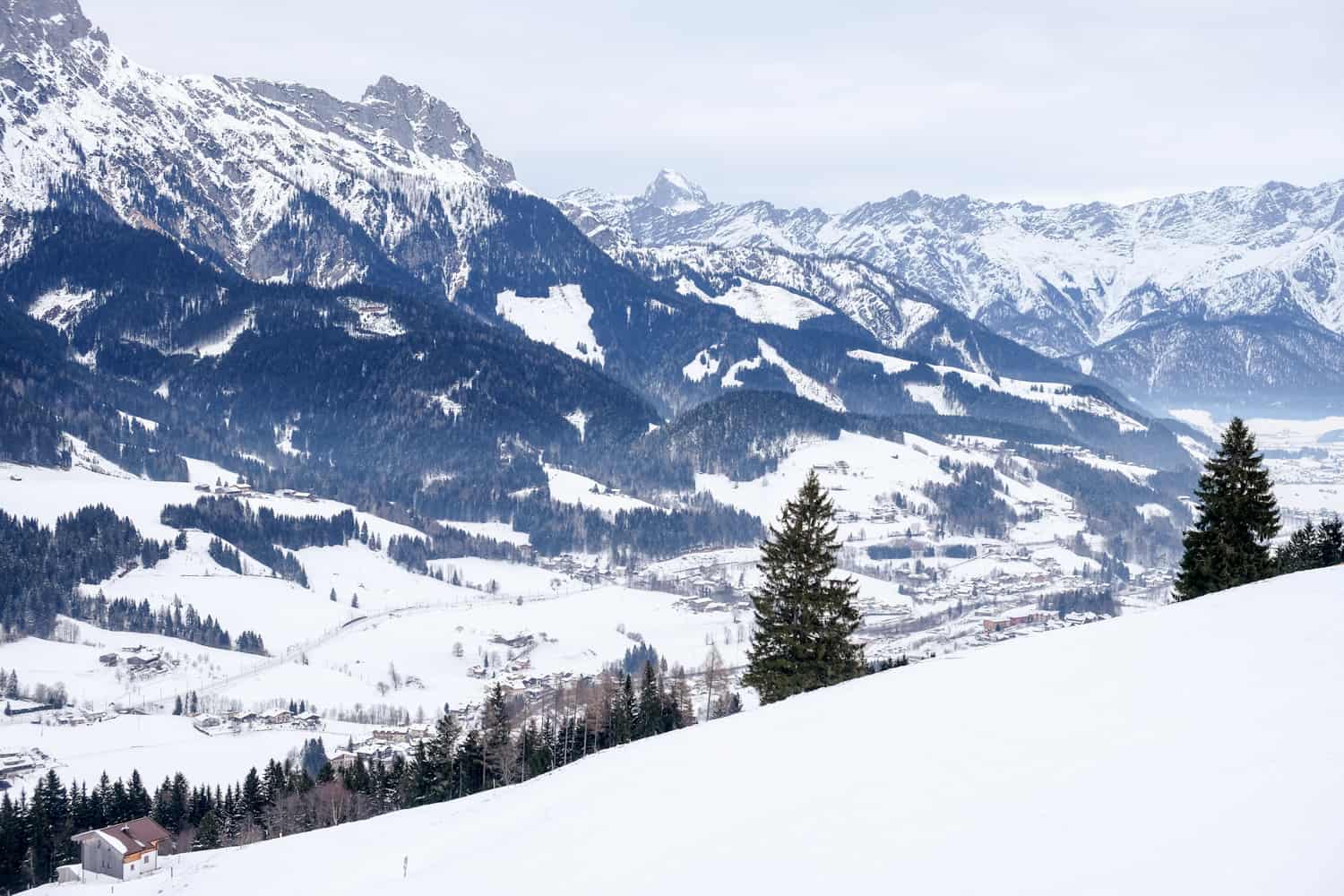 A steep slope in the biggest Salzburg ski resort in Austria called skicircus