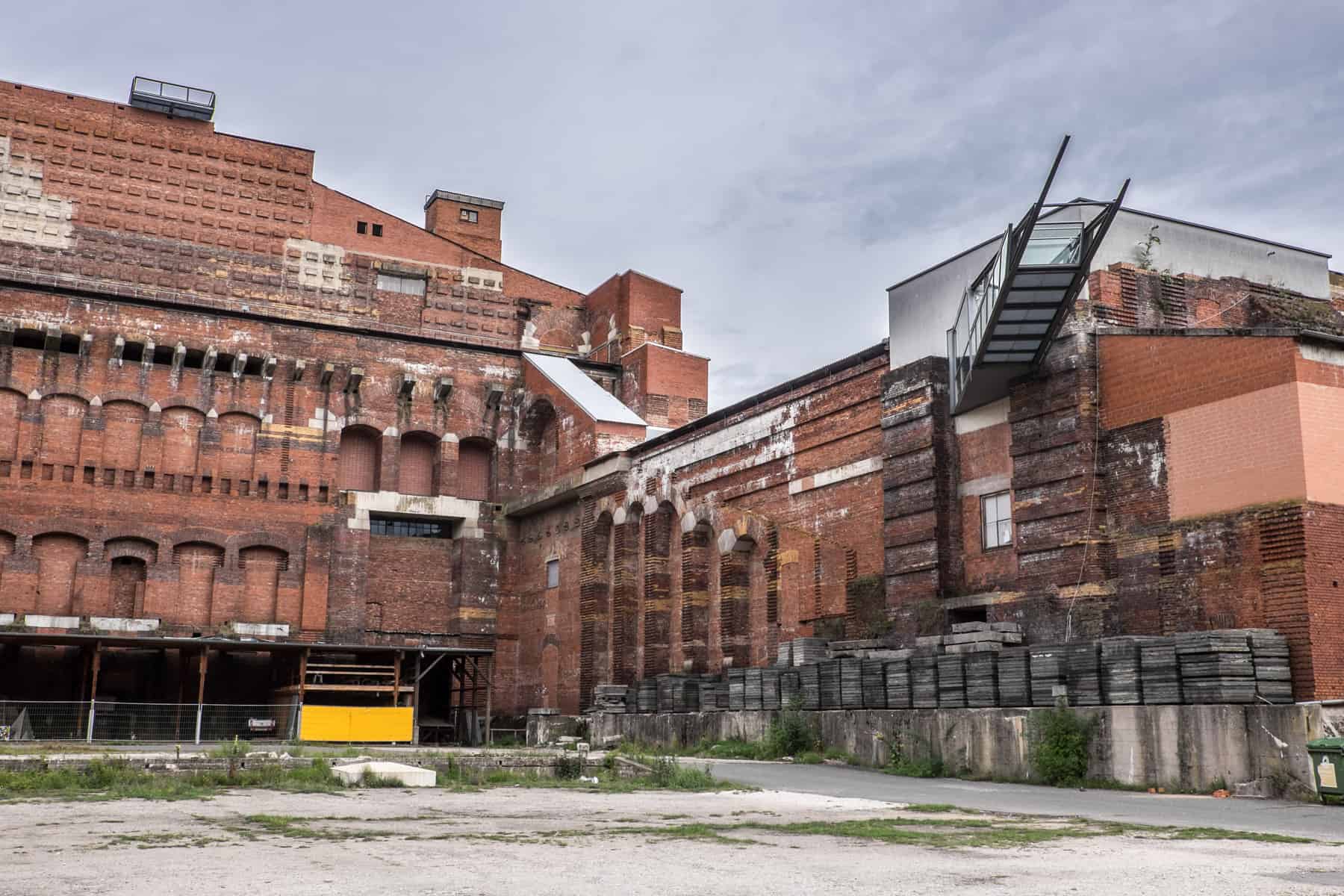 The end of the stake-like structure that hangs outside of the former Nazi Rally Congress Hall building in Nuremberg