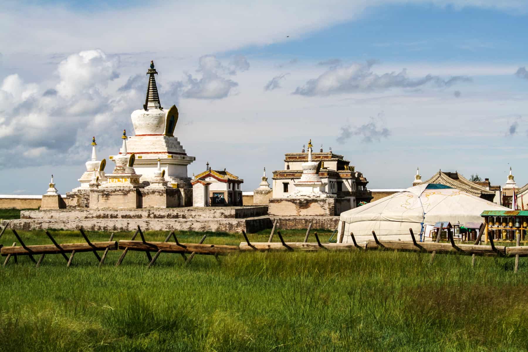 The white temple complex inside Erdene Zuu Monastery Mongolia
