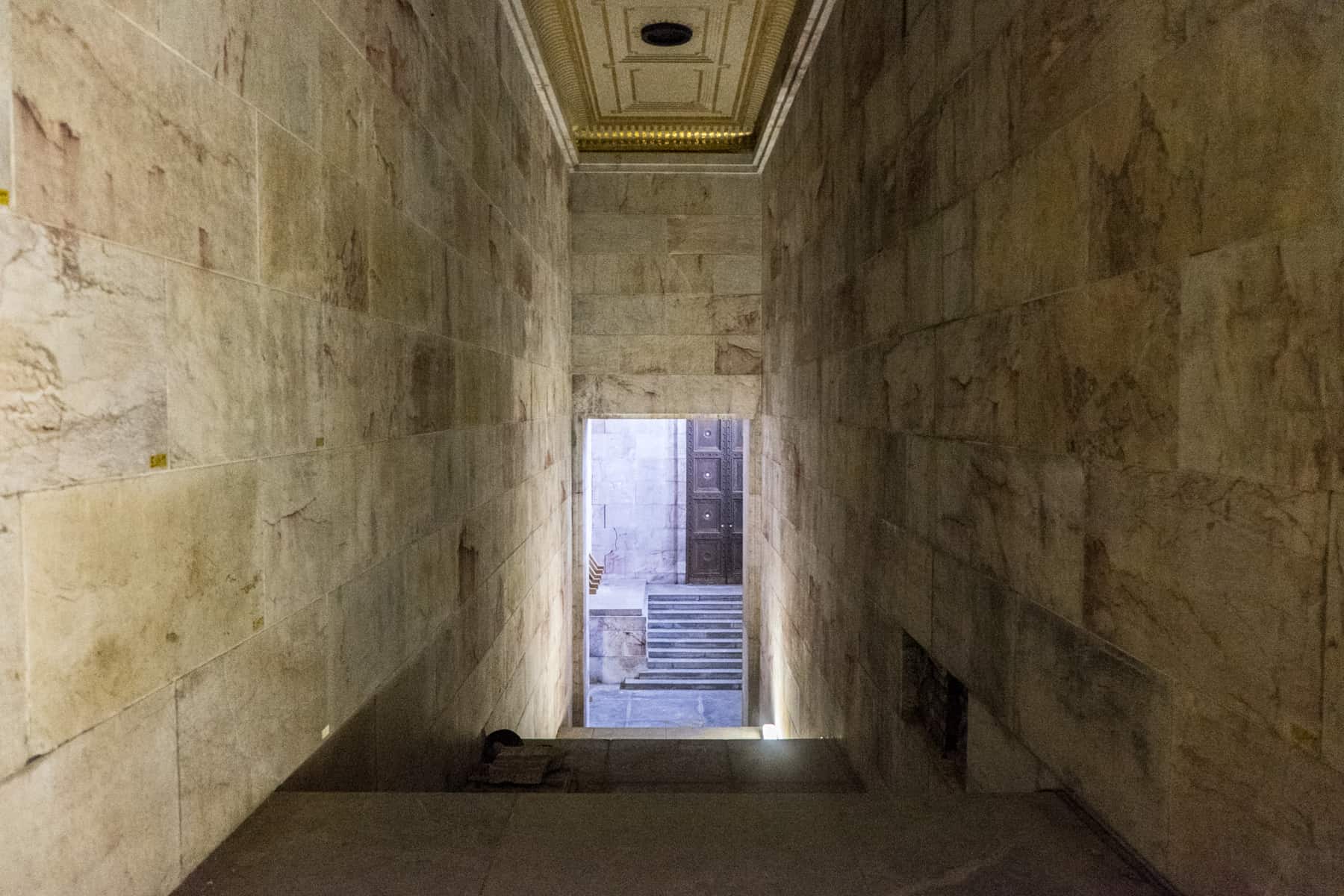 The long, wide and tall marble walled corridors Inside Zeppelin Field Zeppelinfeld Nazi Rally Grounds in Nuremberg