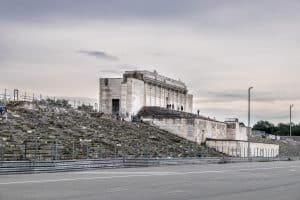 The stone steps and speakers podium structures that remain of the Zeppelin Field (Zeppelinfeld) in Nuremberg - one of the former Nazi Rally Grounds